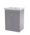 Nuie Classique Floor Standing 2 Door Vanity Unit without Tap Hole Fireclay Basin, Stylish Sink Vanity Unit in Satin Grey with...