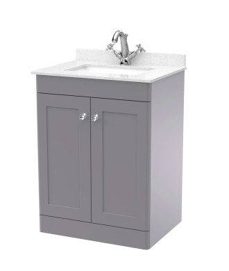 Nuie Classique Floor Standing 2 Door Vanity Unit & 1 Tap Hole White Marble Top with Square Basin, Stylish Sink Vanity Unit in...