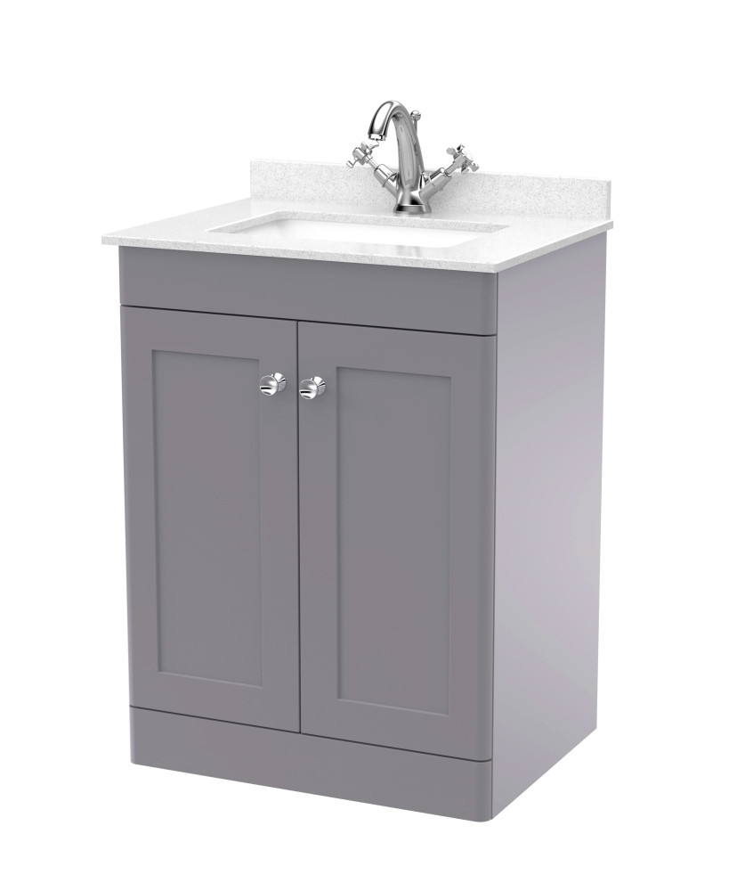 Nuie Classique Floor Standing 2 Door Vanity Unit & 1 Tap Hole White Marble Top with Square Basin, Stylish Sink Vanity Unit in...