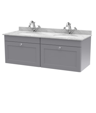 Nuie Classique Wall Hung 2 Drawer Vanity Unit & 1 Tap Hole Grey Marble Top with Oval Basin, Contemporary Sink Vanity Unit in ...