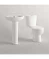 iBathUK Basics Close Coupled Toilet & Round Pedestal Basin, Stylish Complete Bathroom Suites for Contemporary Home