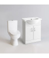iBathUK Arvon Straight Shower Bath, Gloss White Vanity Unit & Close Coupled Toilet, Modern Bathroom Furniture Set, 1700mm