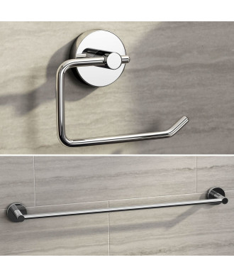 iBathUK Lumo Designer Bathroom Accessory Set, Chrome Wall Mounted Towel Rail & Toilet Roll Holder for Stylish Modern Bathrooms