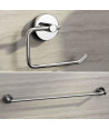iBathUK Lumo Designer Bathroom Accessory Set, Chrome Wall Mounted Towel Rail & Toilet Roll Holder for Stylish Modern Bathrooms
