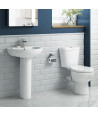iBathUK Basics Close Coupled Toilet & Round Pedestal Basin, Stylish Complete Bathroom Suites for Contemporary Home