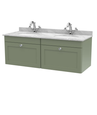 Nuie Classique Wall Hung 2 Drawer Vanity Unit & 1 Tap Hole Grey Marble Top with Oval Basin, Stylish Sink Vanity Unit in Satin...
