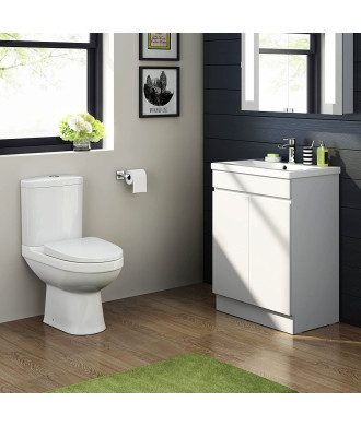 iBathUK Trent Close Coupled Toilet & Vanity Unit with Basin, Gloss White WC Pan, Space-Saving Bathroom Furniture Combo