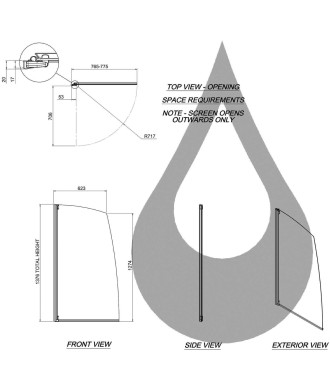 AQUALUX 4 Silver Sail Bath Screen - 750mm