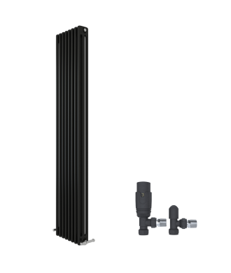 iBathUK Regency Vertical Traditional 3 Column Designer Radiator with Angled Valve, Matt Anthracite 1800x560mm