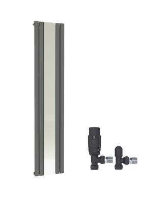 iBathUK Apex Vertical Slim Flat Panel Mirror Radiator, Wall Mounted Designer Radiator with Angled Valve, Matt Anthracite, 180...