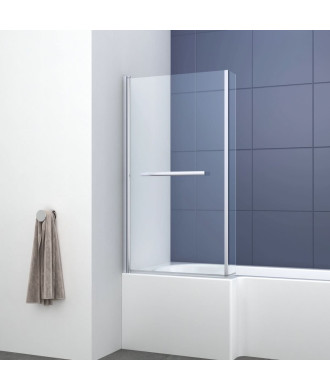 iBathUK 1400mm x 805mm Modern L Shaped Glass Shower Bath Screen with Towel Rail
