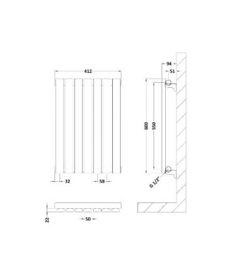 Horizontal Single Panel Radiator 600 x 412