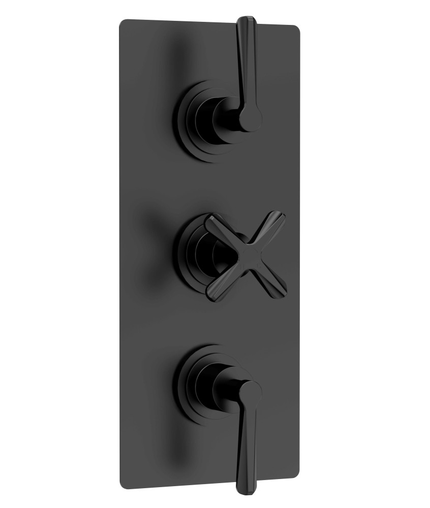 Nuie Aztec Triple Thermostatic Concealed Shower Valve with 2 Outlet, Premium Shower Accessories for Bathrooms, Matt Black