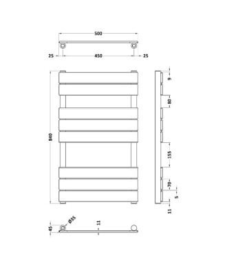 Square Flat Towel Radiator 840x500