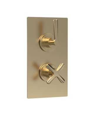 Nuie Aztec Twin Thermostatic Concealed Shower Valve with Diverter & 2 Outlet, Shower Accessories for Bathrooms, Brushed Brass