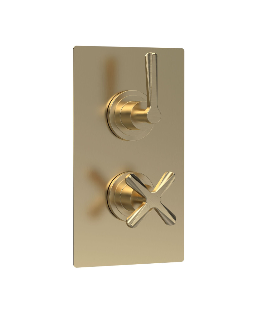 Nuie Aztec Twin Thermostatic Concealed Shower Valve with 1 Outlet, Shower Accessories for Bathrooms, Brushed Brass