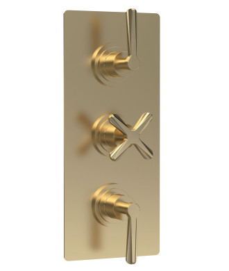 Nuie Aztec Triple Thermostatic Concealed Shower Valve with 2 Outlet, Shower Accessories for Bathrooms, Brushed Brass