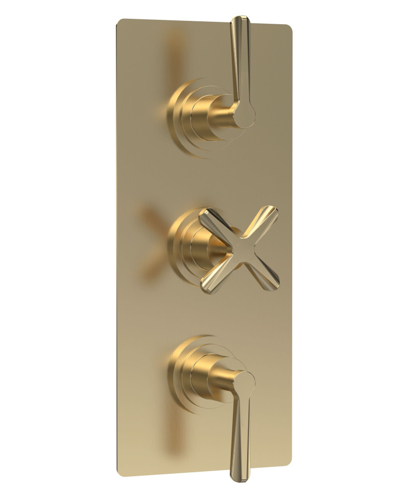 Nuie Aztec Triple Thermostatic Concealed Shower Valve with 2 Outlet, Shower Accessories for Bathrooms, Brushed Brass