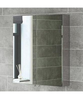 iBathUK Vienna Bathroom Mirror Cabinet 600 x 670mm, Single Door Stainless Steel Storage Cabinet - Silver