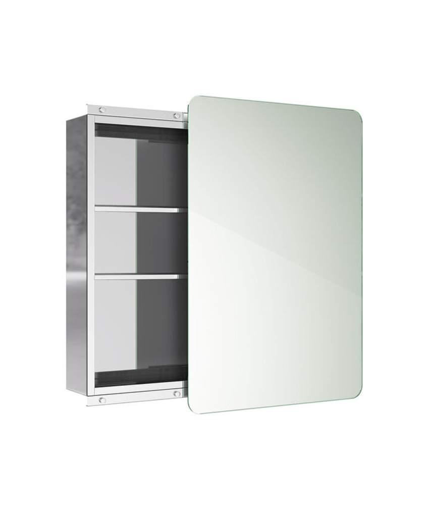 iBathUK Helsinki Bathroom Mirror Cabinet 660 x 460mm, Wall Mounted Stainless Steel Storage Cabinet with Sliding Mirror Door &...