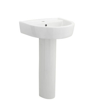 Nuie Provost 520mm Basin With Full Pedestal - 1 TH - White