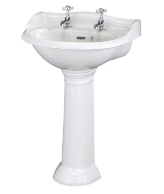 Old London Chancery 500mm Basin & Pedestal 2 Tap Hole, Pedestal Bathroom Basin, White