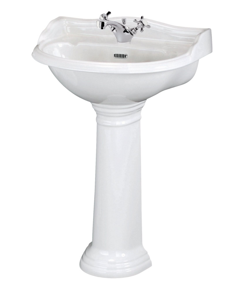Old London Chancery 500mm Basin & Pedestal 1 Tap Hole, Pedestal Bathroom Basin, White