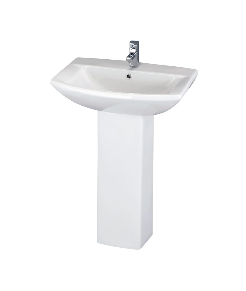 Nuie Asselby 600mm Basin With Full Pedestal - 1 TH - White