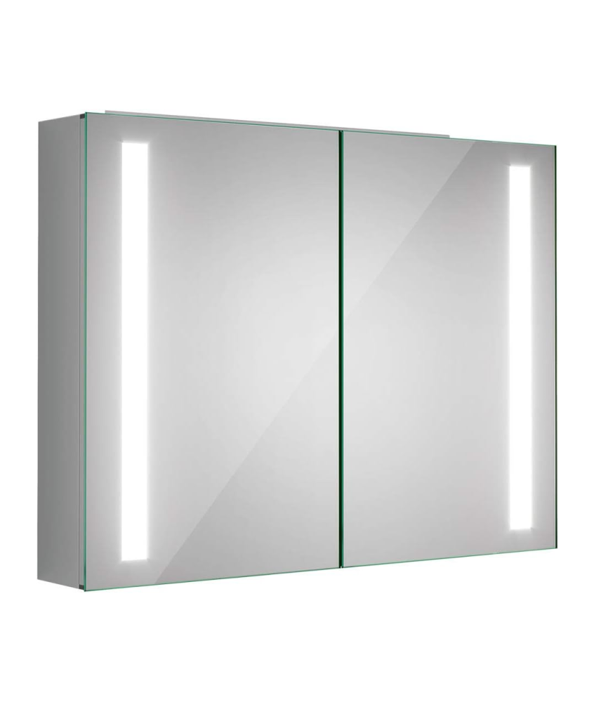 iBathUK Astrid LED Bathroom Mirror Cabinet 800 x 600mm, Wall Mounted Illuminated Mirror Cabinet with Storage & Double Hinged ...