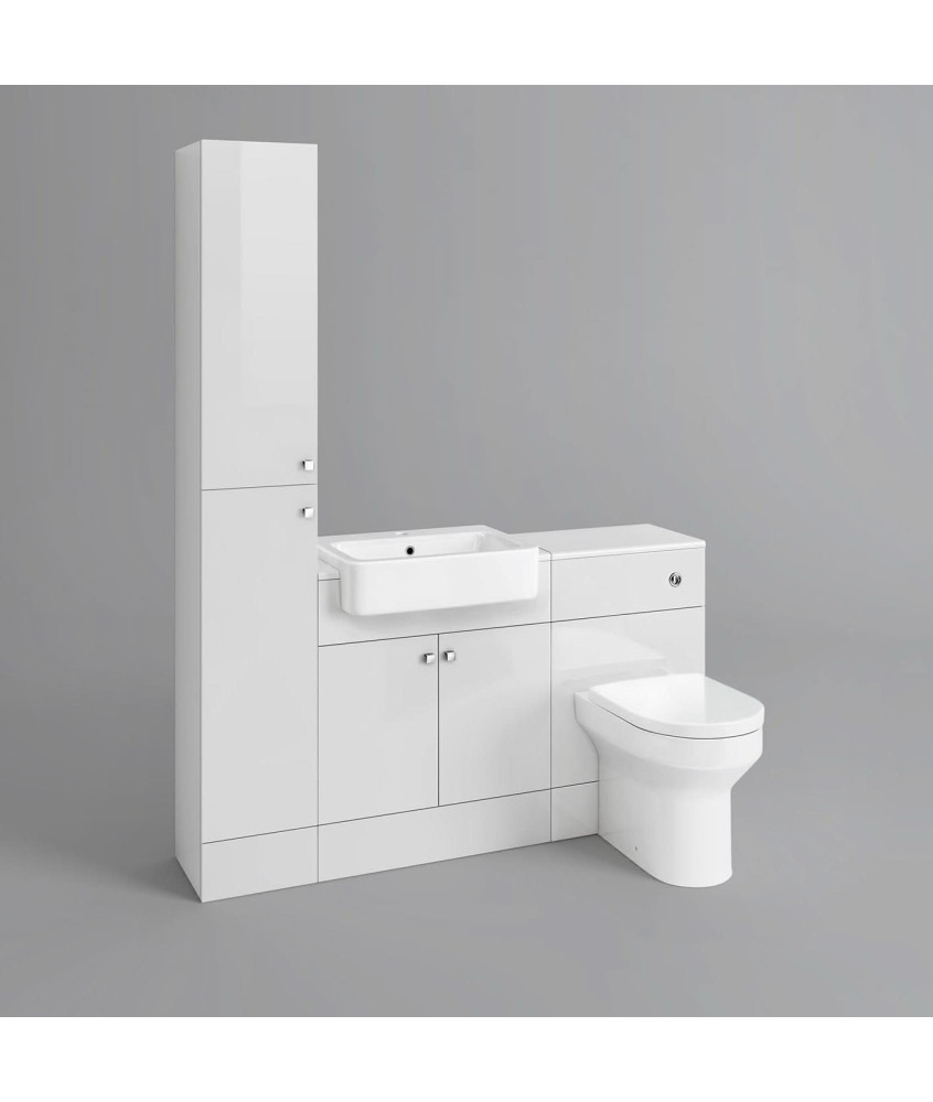 iBathUK Harper Combined Vanity Unit Bathroom Suite, Basin Cabinet with Back to Wall Toilet WC & Pan, Modern Vanity Unit with ...