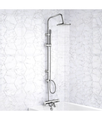 iBathUK Elevex Thermostatic Shower Mixer Set with Bath Filler, Fixed Head & Handset - Chrome