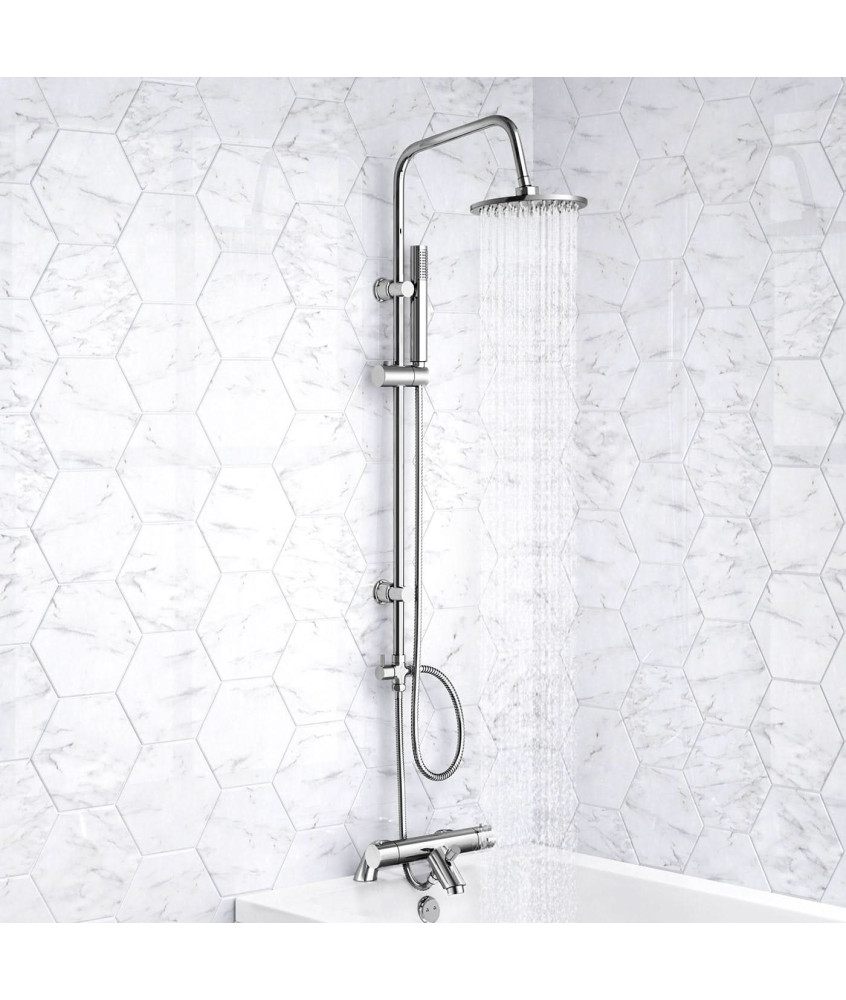 iBathUK Elevex Thermostatic Shower Mixer Set with Bath Filler, Fixed Head & Handset - Chrome