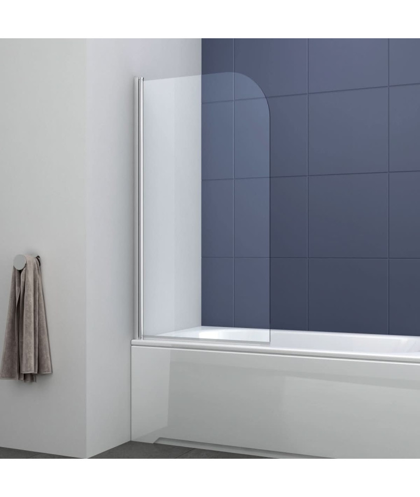iBathUK 1400mm x 1000mm Modern Curved Edge Glass Bath Screen with Panel - Chrome