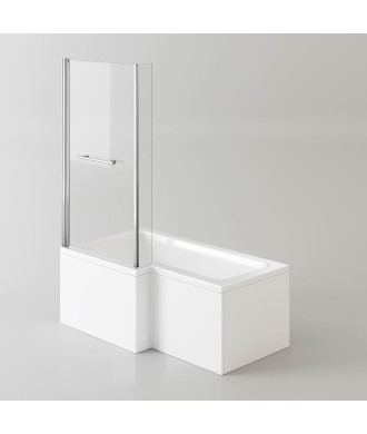 iBathUK Axis Left Hand L-Shaped Bath with Screen, Rail & Front Panel, Modern Shower Bath, Durable L Shaped Bath Screen, 1500 ...