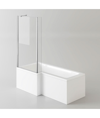 iBathUK Axis Left Hand L-Shaped Shower Bath, Includes Glass Screen & Front Panel, Modern Space-Saving Bath Design, Durable L ...