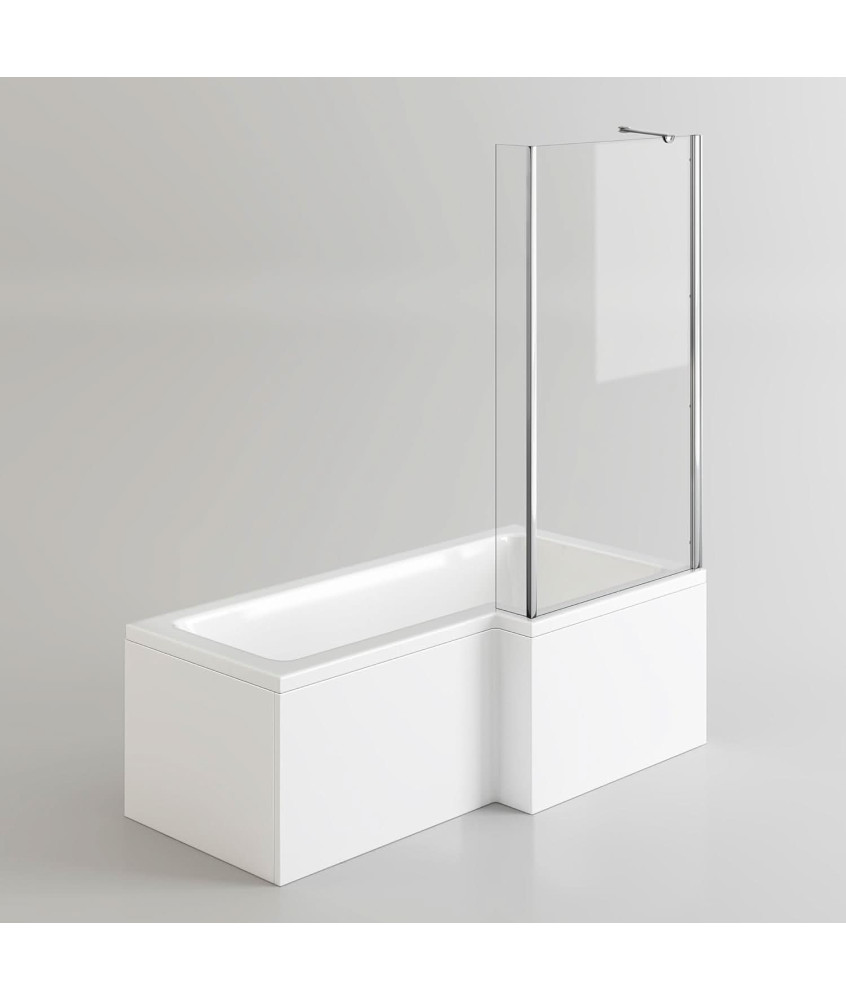 iBathUK Axis Right Hand L-Shaped Shower Bath, Includes Glass Screen & Front Panel, Modern Space-Saving Bath Design, Durable L...