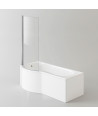 iBathUK Strux Left Hand P-Shaped Shower Bath with Glass Screen & Front Panel, Modern P Shaped Bath with Screen, 1700 x 850mm