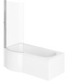 iBathUK Elan Left Hand P-Shaped Shower Bath, Modern Acrylic Tub with Glass Screen & Front Panel Set, P Shaped Bath with Scree...