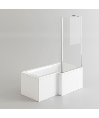 iBathUK Velza Right Hand L-Shaped Shower Bath, Modern Acrylic Bathtub with Glass Shower Screen & Matching Front Panel, L Shap...