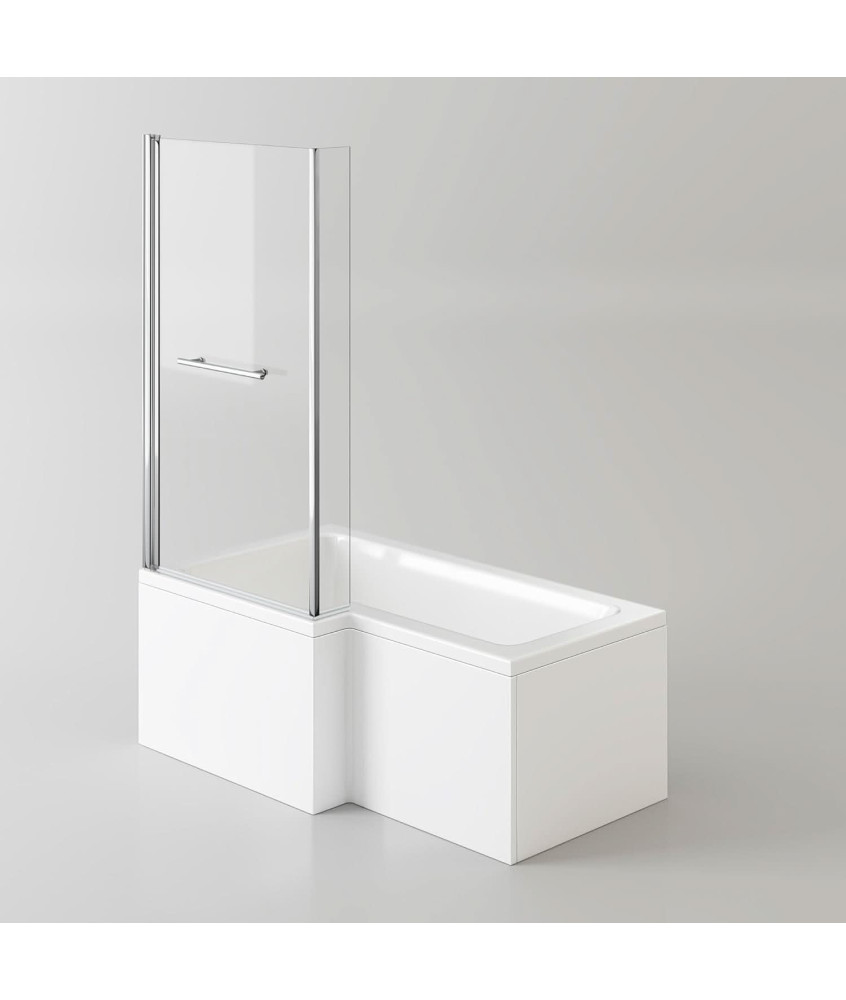 iBathUK Veil Left Hand L-Shaped Shower Bath, Modern Acrylic Bathtub with Glass Shower Screen & Matching Front Panel, L Shaped...