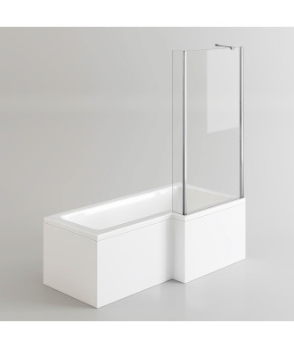 iBathUK Veil Right Hand L-Shaped Shower Bath, Modern Acrylic Bathtub with Glass Shower Screen & Matching Front Panel, L Shape...
