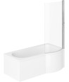 iBathUK Veil Right Hand P-Shaped Shower Bath, Modern Acrylic Bathtub with Glass Shower Screen & Matching Bath Panel Set, P Sh...