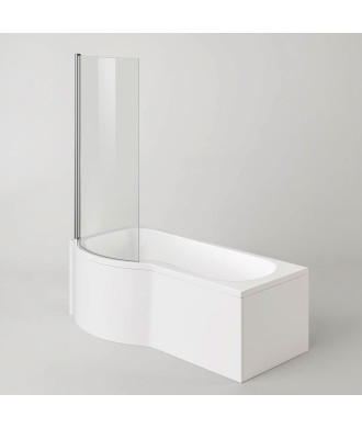 iBathUK Soffra Left Hand P-Shaped Shower Bath, Luxury Acrylic Bathtub with Glass Shower Screen & Matching Front Panel, P Shap...