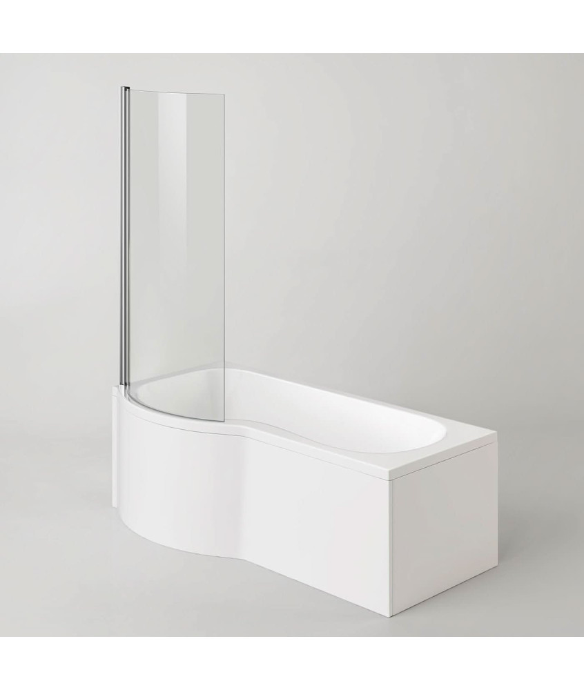 iBathUK Soffra Left Hand P-Shaped Shower Bath, Luxury Acrylic Bathtub with Glass Shower Screen & Matching Front Panel, P Shap...