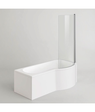 iBathUK Soffra Right Hand P-Shaped Shower Bath, Luxury Acrylic Straight Bathtub with Glass Screen & Matching Front Panel, P S...