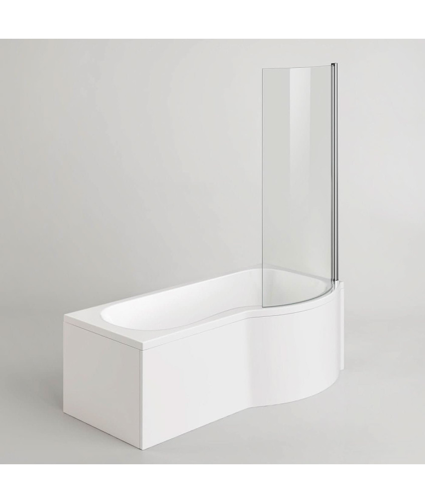 iBathUK Soffra Right Hand P-Shaped Shower Bath, Luxury Acrylic Straight Bathtub with Glass Screen & Matching Front Panel, P S...