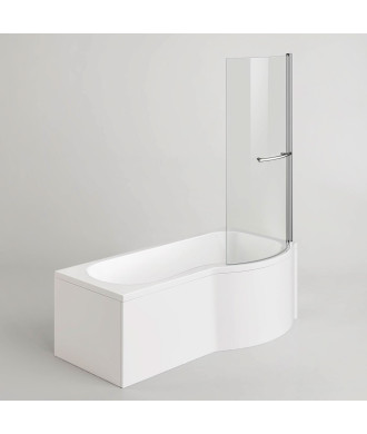 iBathUK Soffra Right Hand P-Shaped Shower Bath, Luxury Acrylic Bathtub with Glass Screen & Panel, P Shaped Bath with Screen, ...