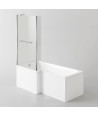 iBathUK Zenvy Left Hand L-Shaped Bath, 6mm Glass Shower Screen, Rail & Front Panel Included, L Shaped Bath Screen, 1500x850mm