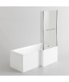 iBathUK Zenvy Right Hand L-Shaped Bath, 6mm Glass Shower Screen, Rail & Front Panel Included, L Shaped Bath Screen, 1500x850mm