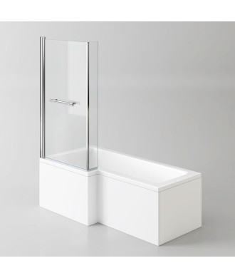 iBathUK Brim Left Hand L-Shaped Shower Bath, Acrylic Bathtub with Glass Screen & Matching Front Panel Bathroom Set, L Shaped ...